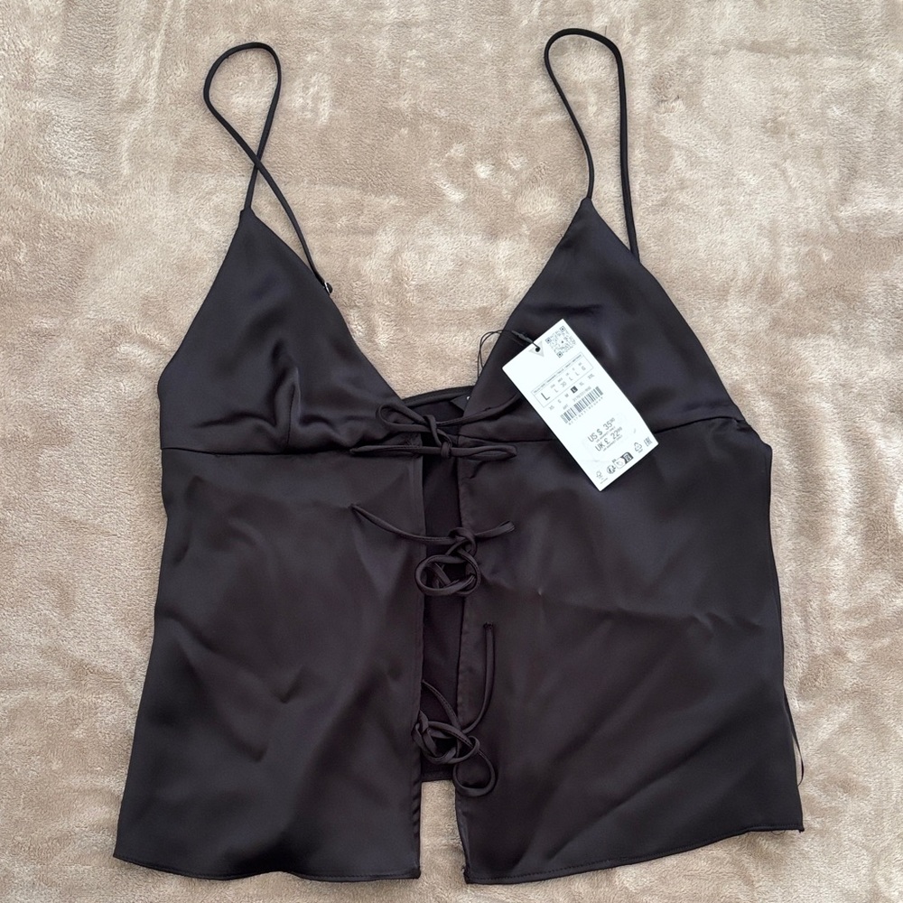 Zara Black Satin Lace-Front Cami
